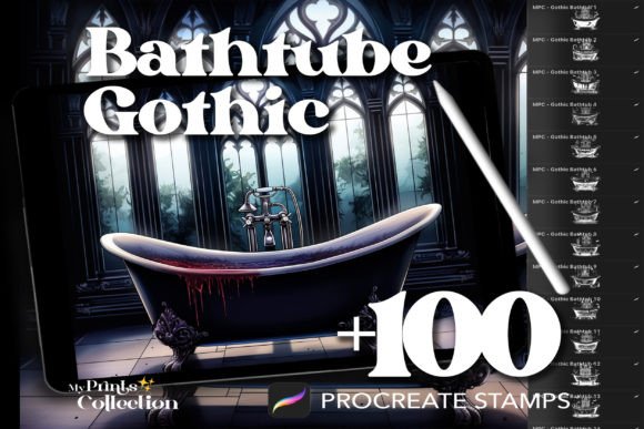 100 Procreate Bathtub Gothic Stamps