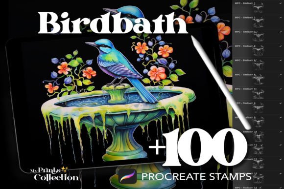 100 Procreate Birdbath Stamps: A Practical Digital Art Resource for Illustrators and Designers