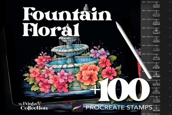 100 Procreate Fountain Floral Stamps