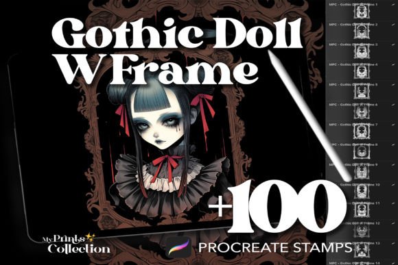 100 Procreate Gothic Doll Frame Stamps