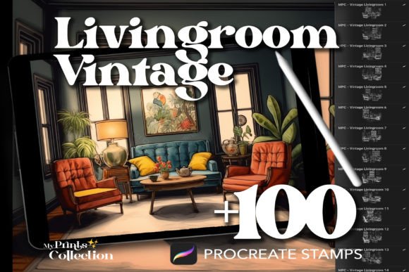 100 Procreate Livingroom Vintage Stamps