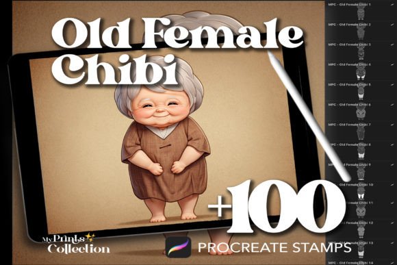 100 Procreate Old Female Chibi Stamps