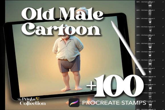 100 Procreate Old Male Cartoon Stamps: Elevate Your Digital Art with Vintage Charm
