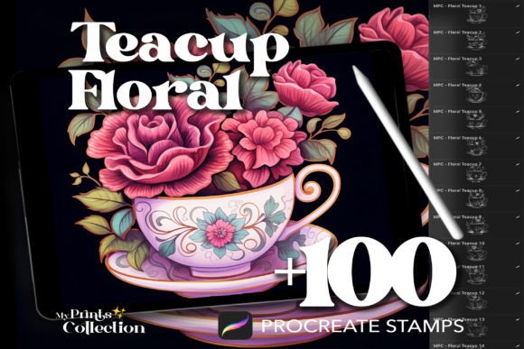 100 Procreate Teacup Floral Stamps: A Detailed Look at Digital Art Tools for Elegant Illustrations