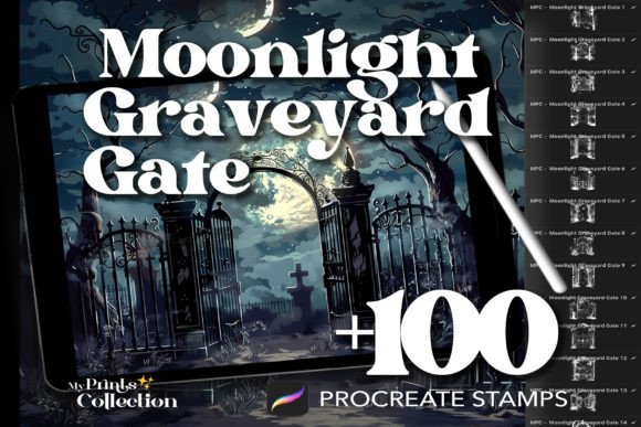 Transforming Digital Art with the Moonlight Graveyard Gate Procreate Stamp Collection