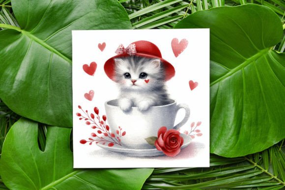Watercolor Valentine's Cute Cat: A Versatile Digital Art Resource